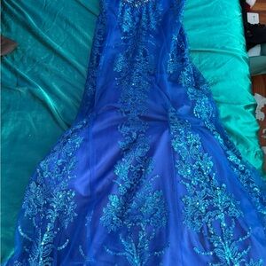 Elegant Blue Gown with Sequin Details